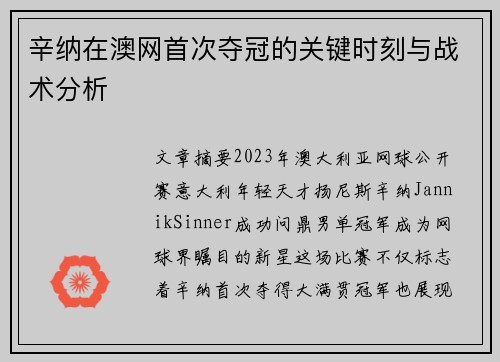 辛纳在澳网首次夺冠的关键时刻与战术分析